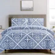 Artex Navy Enzi Geometric Pattern Printed Microfiber Polyester Quilt Cover Set (Single, Double, Queen)