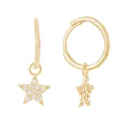 9kt Yellow Gold Pave Flower Charms Hoop Earrings with Cubic Zirconia