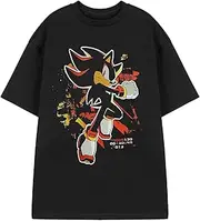 [SONIC THE HEDGEHOG] Shadow Paint Mens Black Graphic Tee | Shadow Character Design Short Sleeve T-Shirt | Sonic Retro Video Game Apparel | Officially Licensed Merchandise Gift