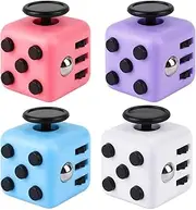 Fzyisw Pack of 4 Anti-Stress Cube Toys, Fidget Toy Cube Toy, Fidget Cube with 6 Sides Function, Stress Cube for Children and Adults, Stress Relief for Nervousness (White, Pink, Purple, Blue)