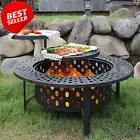36" Fire Pit Wood Burning w/ 2 Grills Lid Poker Cover BBQ Outdoor Table 3-in-1 P