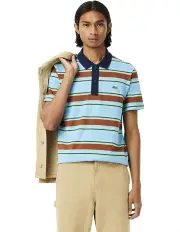 [Lacoste] Fall Stripe Jersey Polo Shirt in Argentine Blue/Myrrh