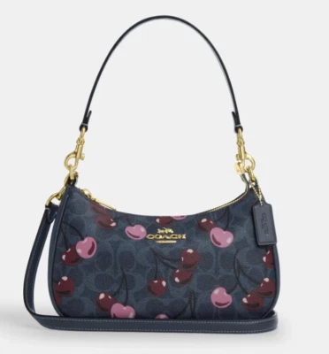 Coach Denim Multi Teri Cherry P Signature Canvas & Leather Shoulder Bag (CY694)