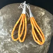 Orange Beads 2 Strands Heishi Liquid Sterling Silver Dangle Earrings 2" 18178