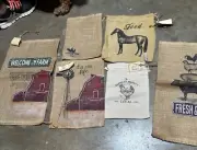 Gift Bottle Bags Burlap Sack Drawstring Xmas Holiday Gift Bag Set of 6 Farm