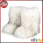 Women Faux Fur Boots Fuzzy Fluffy Winter Boots Outdoor Flat Shoes (Beige 39)