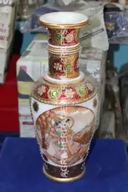 14" Marble Flower Vase Radha krishna Hand Painted Traditional Design Decor H5745
