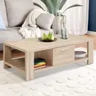 Coffee Table Storage Shelf Drawer 2 Open Side Shelves Modern Wooden Furniture