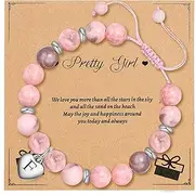 [apolcell] Gifts for Teen Girls: Initial F Natural Stone Bracelet with Blessing Message Card, Christmas Graduation Birthday Gifts Cute Bracelet for Teen Girls, Sister, Daughter, 3-16 Year Old Birthday Gifts., 6