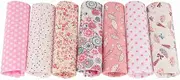 7pcs Pink Flowers Cotton Fabric Squares Quilting Sewing Precut DIY for Craft Patchwork(S)