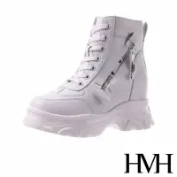 在飛比找momo購物網優惠-【HMH】厚底短靴 內增高短靴/潮流英文印字拉鍊造型厚底時尚
