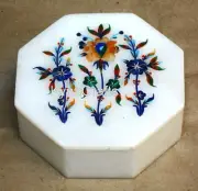 Octagon Marble Trinket Box Natural Stone Inlay Work Giftable Box for Sister