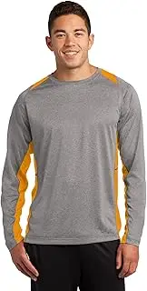 [SPORT-TEK] Long Sleeve Heather Colorblock Contender Tee. ST361LS Vintage Heather/Gold M