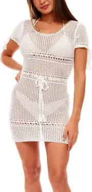 Mesh Crochet Bikini Cover Up Women Beach Dress Swimwear Bathing Suit White Small