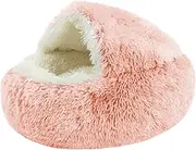 B Baosity Small Dog Bed Cat Sleeping Bed Hooded Kennel Portable Comfortable Kitten House Semi Enclosed Pet Bed for Indoor Cats Kitten, Pink