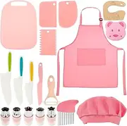 Wood Plastic Kids Cooking Set Versatile Smooth Edge Kids Cutting Board Knife With Chef Hat and Apron for Game.