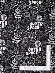 Sock Monkey Outer Space Motif Black White Cotton Fabric Windham #41171 - Yard