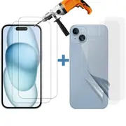 2 Set Tempered Glass Screen Protector for Apple iPhone 15 PLUS Front + Film Back