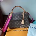 二手精品 LOUIS VUITTON CLUNY BB 字紋 玫瑰紅內裡 手提包 斜背包 M42738 LV 實拍