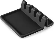 4 Slotted Silicone Spoon Rest,Modern Design Spatula Holder for Stove Top and Countertop Heat-Resistant,BPA-Free Utensil Rest & Spoon Holder for Grill Utensil Holder for Spatulas,Tongs, Ladles (Black)