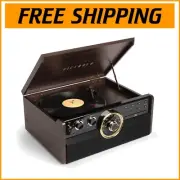 Elegant 6-in-1 Multimedia Turntable – Bluetooth, Cassette, & CD Player Espresso
