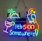 It's 5 O'clock Somewhere Parrot Palm Tree Acrylic 20"x16" Neon Sign Light Lamp