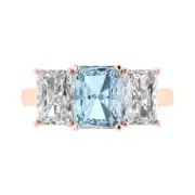 4 ct Emerald Cut Gemstone Three-Stone Promise Ring Rose Gold, Anniversary Gift