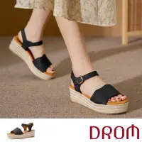 在飛比找momo購物網優惠-【DROM】坡跟涼鞋 厚底涼鞋/時尚歐美簡約設計草編厚底坡跟