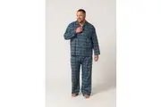 Mens Size S-7XL Contare Flannelette Green Blue Tartan PJS Pyjamas Long Set (ICG)