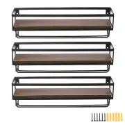 3 Set Wall Mounted Wine Rack, Bottle Glass Holder Wood Rustic Floating Racks