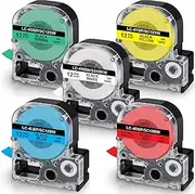 UniPlus 5X Compatible Label Tape Replacement for LC-4WBN9 LC-4LBP9 LC-4RBP9 LC-4YBW9 LC-4GBP9 Label Tape 12 mm x 8 m for LabelWorks LW-300 LW-400 LW-500 LW-600P LW-700 LW-900P, KingJim Tejim pra Pro