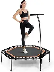 Rebounder Mini Trampoline, 48 inch Fitness Trampolines with Adjustable Foam Handle, Suitable for Adults and Kids Max Load 150KG