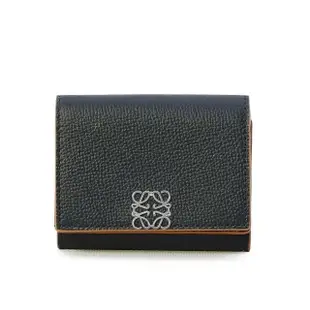 【LOEWE 羅威】全新福利品 Anagram Trifold 石紋小牛皮 三摺 零錢包 短夾 卡夾 皮夾 黑色