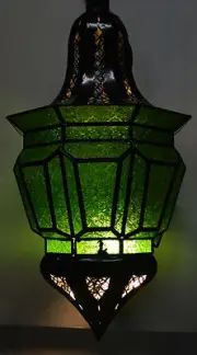 Moroccan Glass Lantern Lamp Indoor Outdoor Electric Candlelit X-Large Green