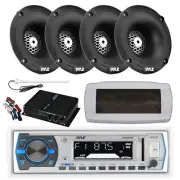 Pyle Bluetooth Marine Radio, Cover, Antenna,Amp w/Kit, 4x 1" 120W Black Tweeters
