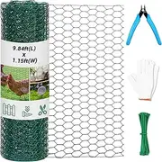Chicken Wire Fence for Craft,13.78 x 118 Inch Lightweight Galvanized Hexagonal Chicken Wire Netting, Chicken Wire Mesh for Garden Poultry, Floral Chicken Wire Fencing with Gloves, Wire Ties and Plier