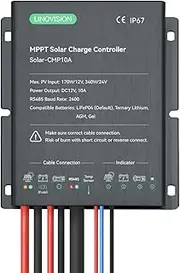 LINOVISION MPPT 12V/24V 10A Solar Charge Controller with RS485 Remote Control and Cloud Access for Solar Powered Camera System, Street Light, Solar Trailer