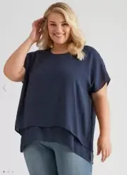 Autograph Top Tunic Shirt PLUS Size 24 Navy Double Layer Short Sleeve RP$80 NEW