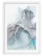 [Profile Australia] Australian Made Blue Black Abstract Ink 1 Art Print A2 in White Frame