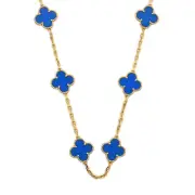 Van Cleef & Arpels Vintage Alhambra 10 Motif Necklace 750YG Blue Agate Used