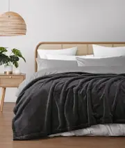 Hudson Fleece and Sherpa Reverse Blanket (Charcoal) - Double/Queen