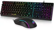 Gaming Keyboard & Mouse Combo - USB Backlit 104 Keys, 6400 DPI Wired Mouse