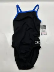 Speedo Swimsuit One Piece Endurance+ Flyback Solid YOUTH Size 10/26 NWT Blue