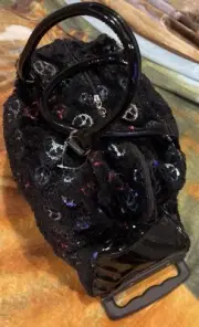 JUSTICE-Wheeled Travel Duffel Bag-With Pull Out Handle-Black With Sequin Peace