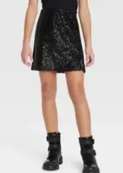 Art Class Girl's Black Sequin Mini Skirt XL 14/16 Lined NEW With Tags