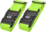 uxcell Luggage Straps Suitcase Belts with Buckle, Combination Lock, 2Mx5cm Adjustable PP Travel Packing Accessories, Light Green 2Pcs