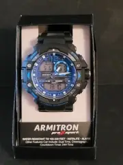 ARMITRON MENS WATCH--WATER RESISTANT 165' - 300'--INSTALITE--ALARM--DAY & DATE
