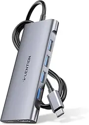 LENTION USB C Hub to Long Cable 1 Meter with HDMI 4K, 4 USB 3.0, 60W PD Multiport USB C Adapter Compatible New MacBook Air/Pro 2023-2016, iPhone 15 Plus Pro Max etc (C35-1M, Grey)