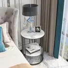 Marble Bedside Table Storage Shelf Coffee Table Round Side End Table Black White