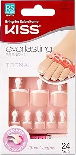 KISS Everlasting French Pedicure Kit, Chip-Free Glue-On Fake Toenails, Real Short Length, Style “Limitless”, Flexi-Fit Technology, Pink Gel Nail Glue, Mini File, Manicure Stick & 24 False Toenails